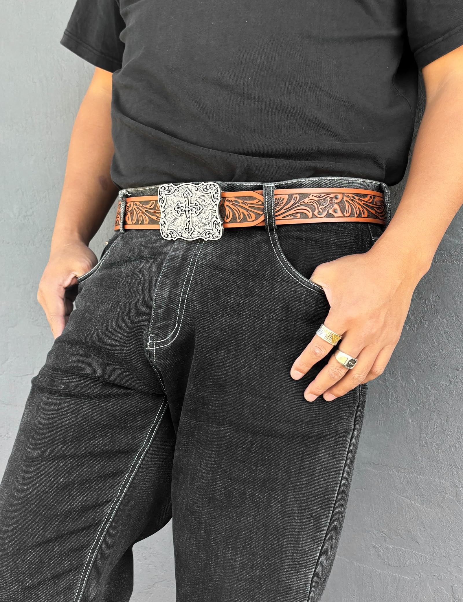 TYWestyles Vintage Celtic Pattern Cross Belt Buckle For Men Women (Antique Silver Cross-02, Large)