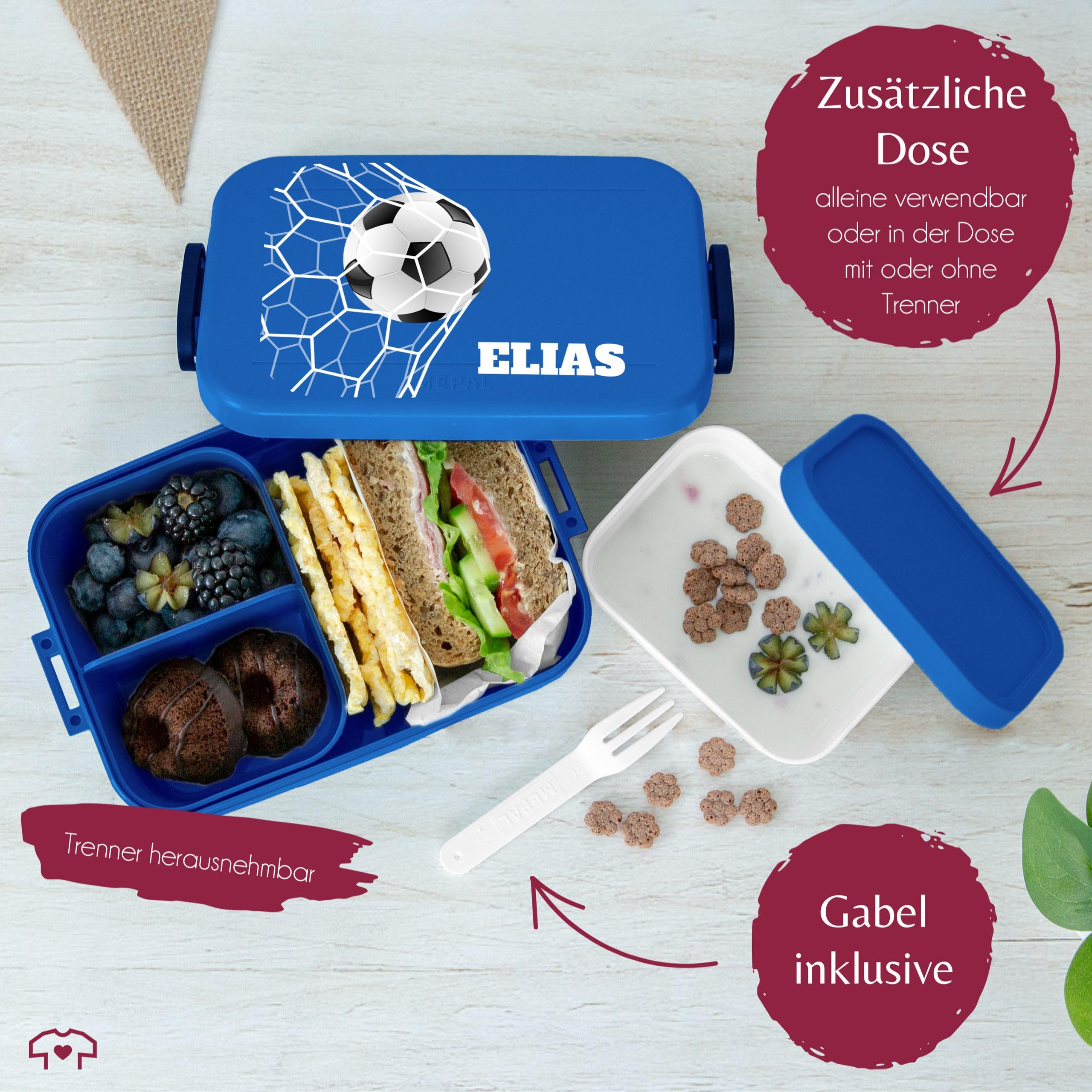 Kinder Bento Box Midi Lunchbox Mepal Bentobox - Fussball Brotdose personalisiert | Kleine Geschenke für Fußballfans | Fußballgeschenk mit Namen | Fußball Fanartikel | Coole Fussball Geschenke