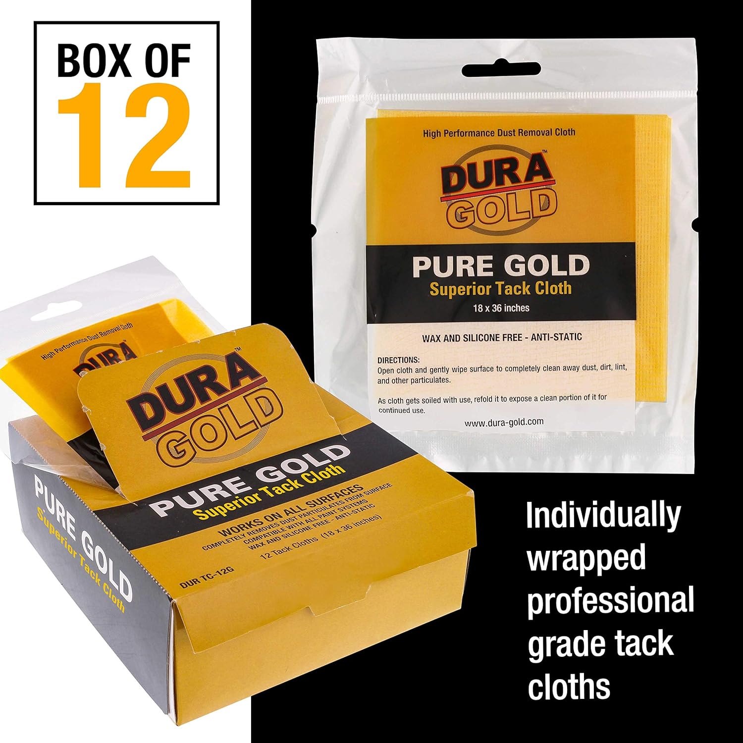 Dura-Gold Premium 6" Gold PSA Sanding Discs - 80 Grit (Box of 50) & Dura-Gold - Pure Gold Superior Tack Cloths - Tack Rags (Box of 12)