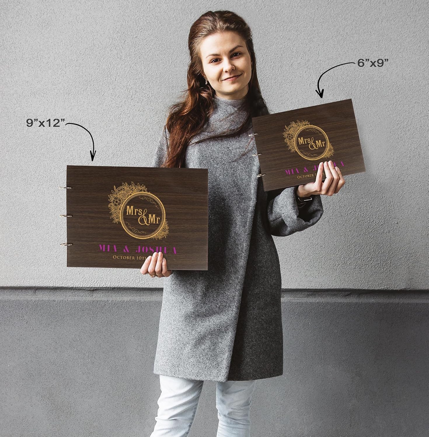 Darling Souvenir Personalized Engraved Laser Cut Wedding Guest Book Wooden Cover Sign-in Book Registry Guestbook Scrapbook-5N