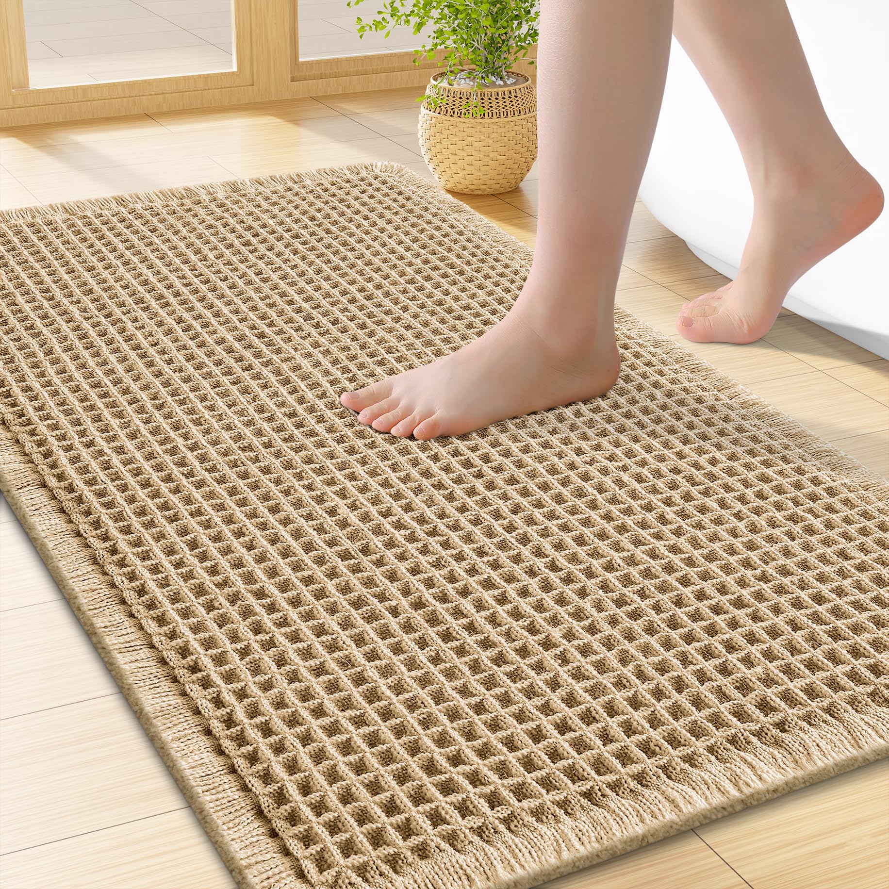 Photo 1 of Smiry Waffle Bath Mat 24" x 16" Brown