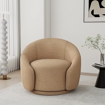 Swivel Barrel Accent Chair, 360 Small Round Sofa Chair, Comfy Modern Reading Armchair for Living Room Bedroom (Boucle Light Brown, Set of 1)