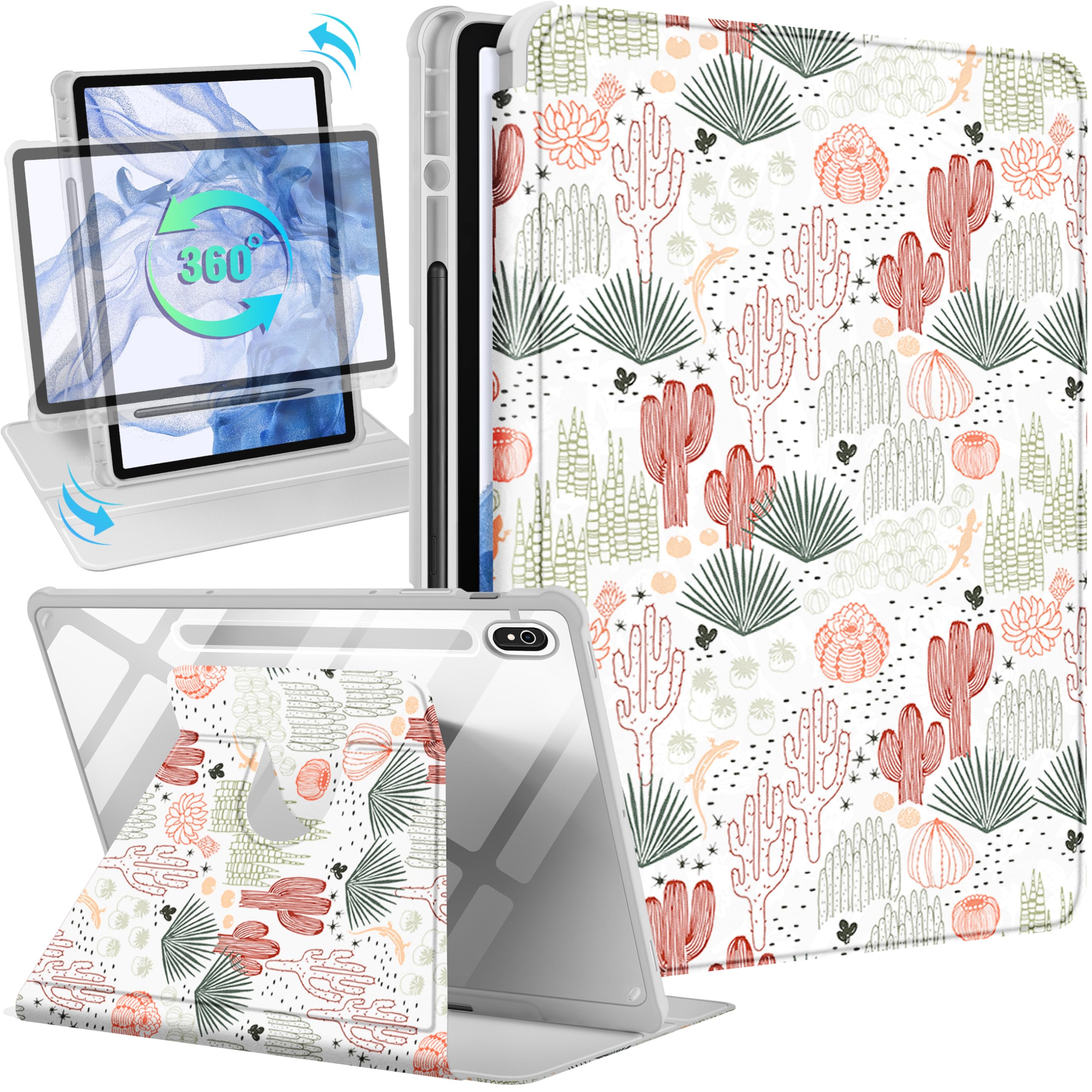 Wazzasoft for Samsung Galaxy Tab S10 Fe Case - Tab S9 Fe/S9 Case with Pencil Holder Women Girls Cute Girly Pretty Cactus Unique Aesthetic Design Teens