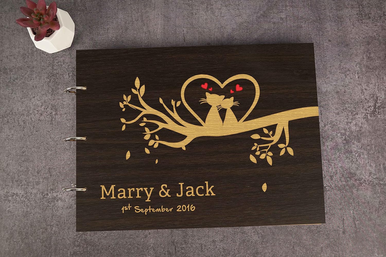 Darling Souvenir Personalized Engraved Laser Cut Wedding Guest Book Wooden Cover Sign-in Book Registry Guestbook Scrapbook-J8