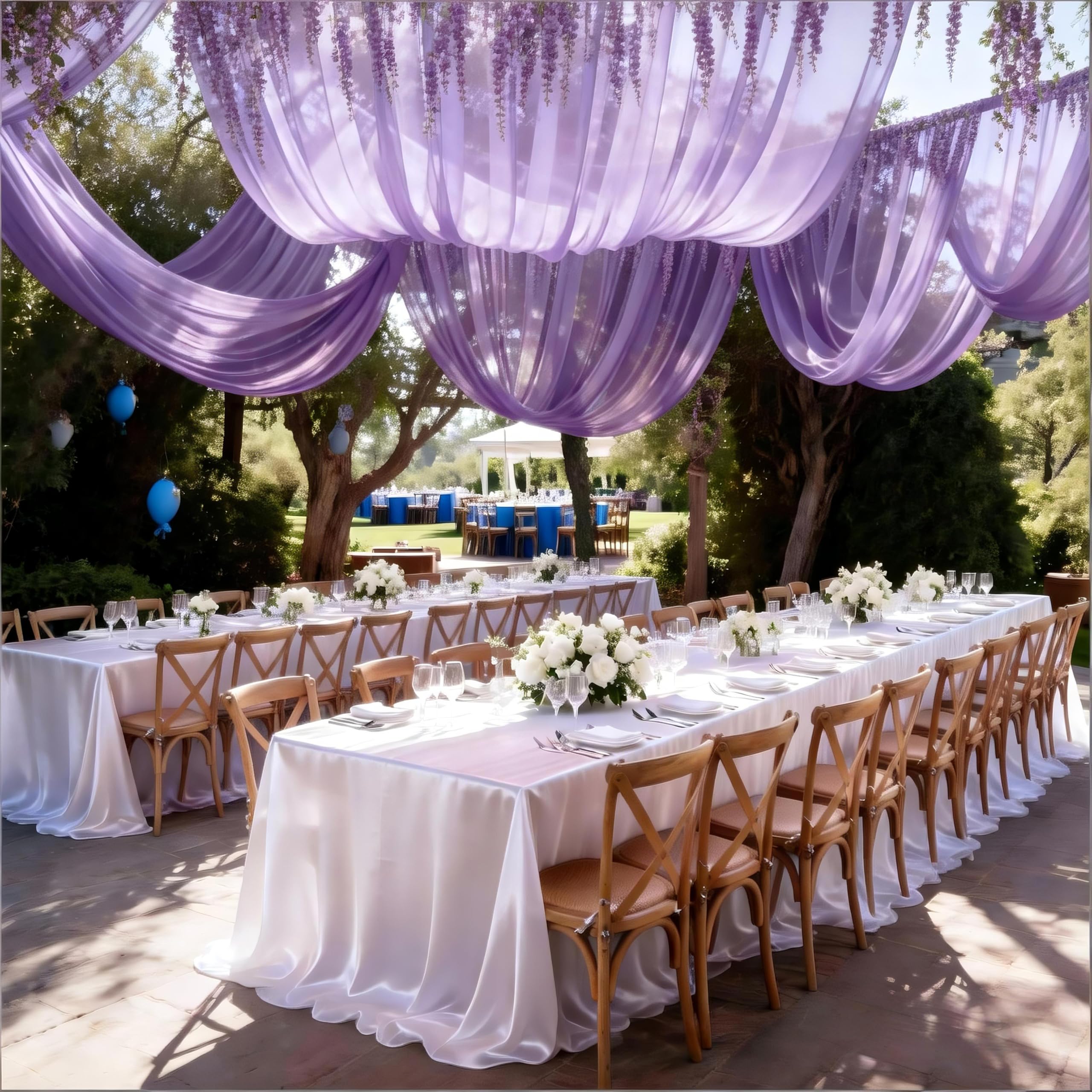 2 Paneele Lavendel-Deckenvorhänge für Hochzeiten, Deckenvorhänge, Chiffon-Deckenstoff, Drapierstoff für Hochzeit, Party, Verlobung, Brautparty, Deckenvorhänge, Dekoration