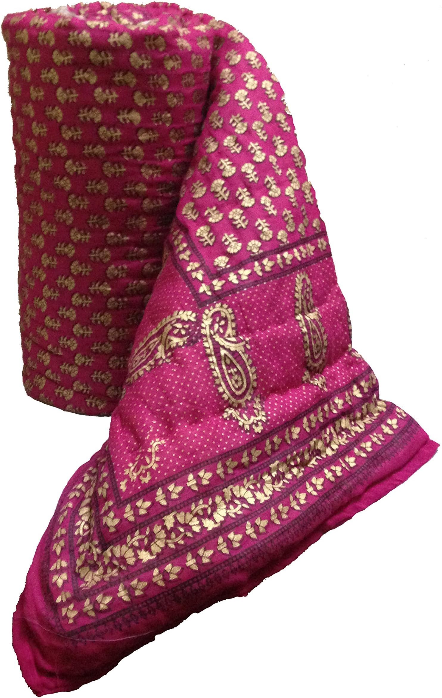 Mharo Rajasthan Traditional Jaipuri Rajai/ Razai/ Quilt Single Side Printed - Single Bed Pink