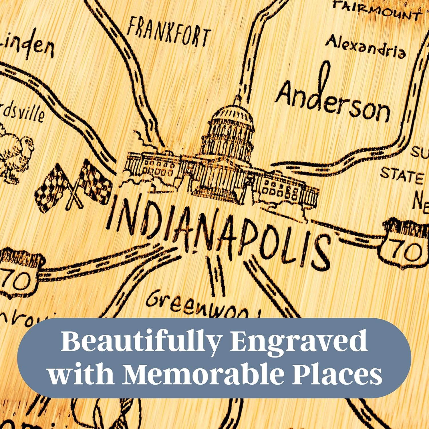 Totally Bamboo Destination Indiana Shaped Cutting Board – Bamboo Charcuterie and Serving Board with Hang Tie for Wall Display