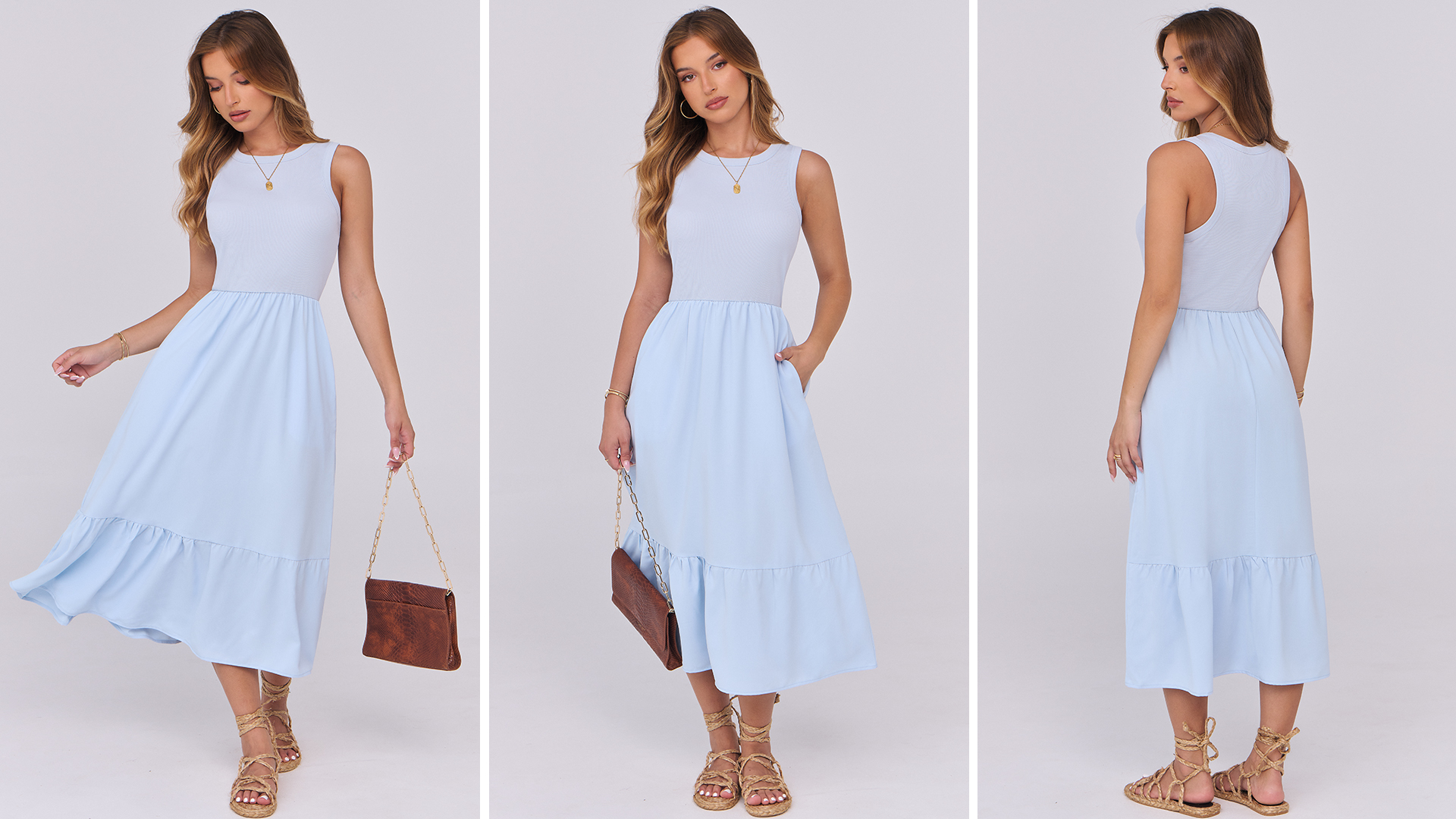 casual sleeveless midi dress Casual V-Neck Floral Print Sleeveless Midi Dress Women's Summer Boho Dress Lightweight Rayon Blend with Side Slits for Beach Vacation,Sky Blue L