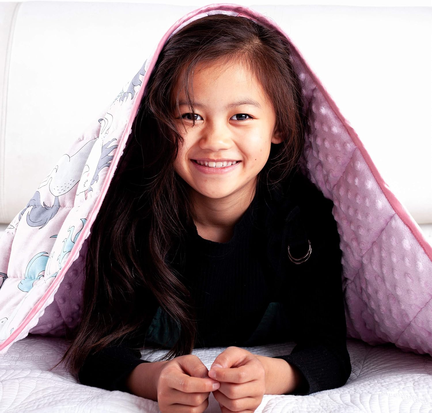 Sleepymoon Weighted Blanket 5lbs 36”×48”Breathable Cotton Pink Minky with Glass Beads for Sensory Issues in Classroom Unicorn Printed
