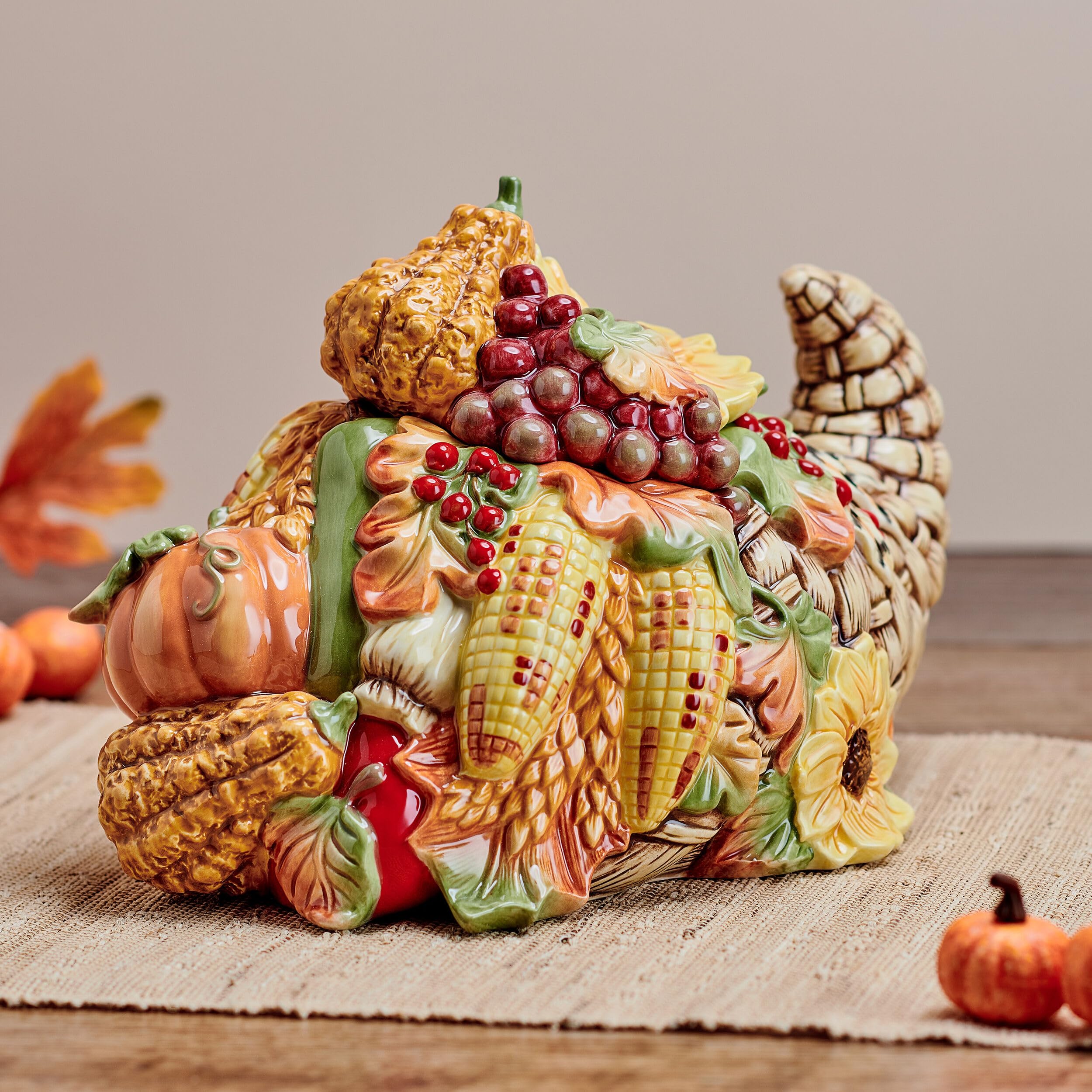 Fitz & Floyd Fall Harvest Cornucopia Cookie Jar -4 Fitz & Floyd Fall Harvest Cornucopia Cookie Jar -4