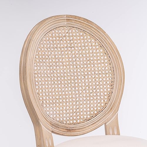 Miniatura 3 de French Style Solid Wood Frame Linen Fabric Rattan Back Dining Chairs, Table & Chair Sets, Set of 2 for Dining Room, Kitchen, Living Room, Bedroom