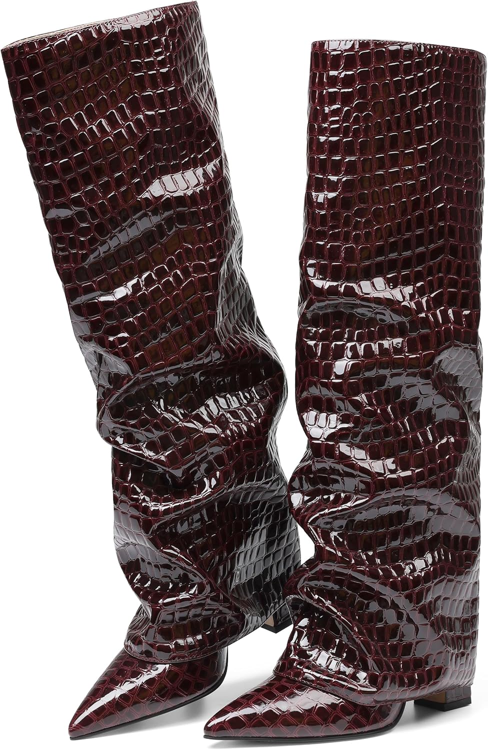 SaraIris Women's Slouchy Knee High Boots - Black, Pointed Toe, Fold Over, Chunky, Shark Boots - Image 4