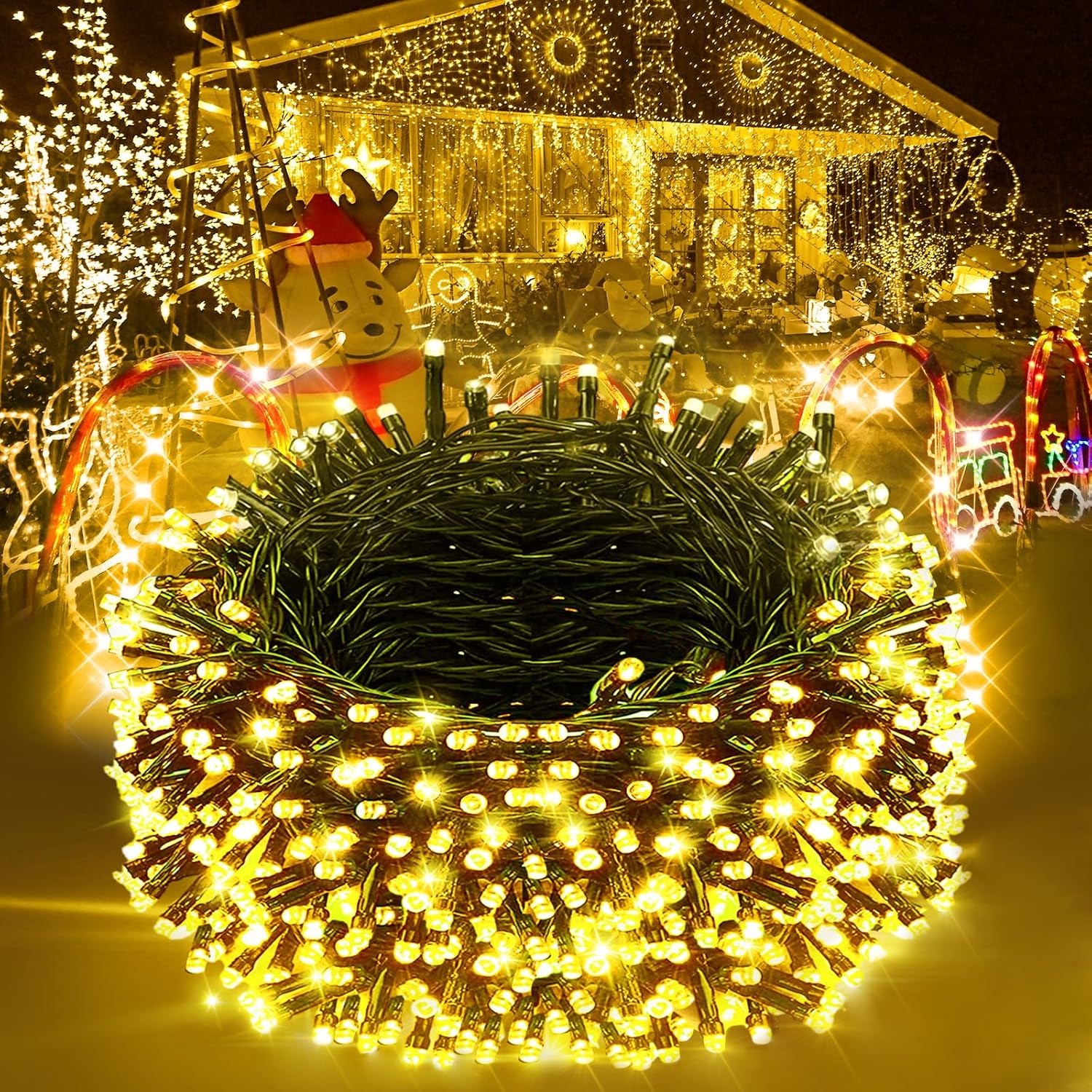 Christmas Lights 1000LED 98FT Waterproof Outdoor Timer 8 Modes Twinkle Fairy Lights LED String Lights Indoor Christmas Tree Lights for Wedding Party Yard House Decor