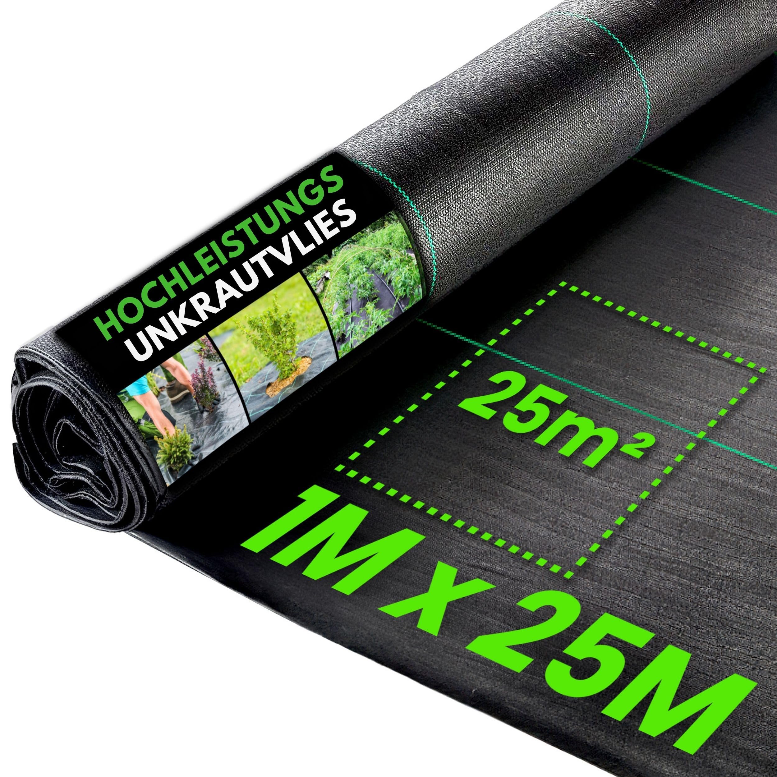 Green Thumbz Unkrautvlies Extra Stark - 1x25 m Unkrautvlies 100g/m2 - Optimales Gartenvlies, Hochbeet Folie, Unkrautfolie, Sandkastenvlies & Bodenschutzvlies zur Unkrautbekämpfung - Wasserdurchlässig