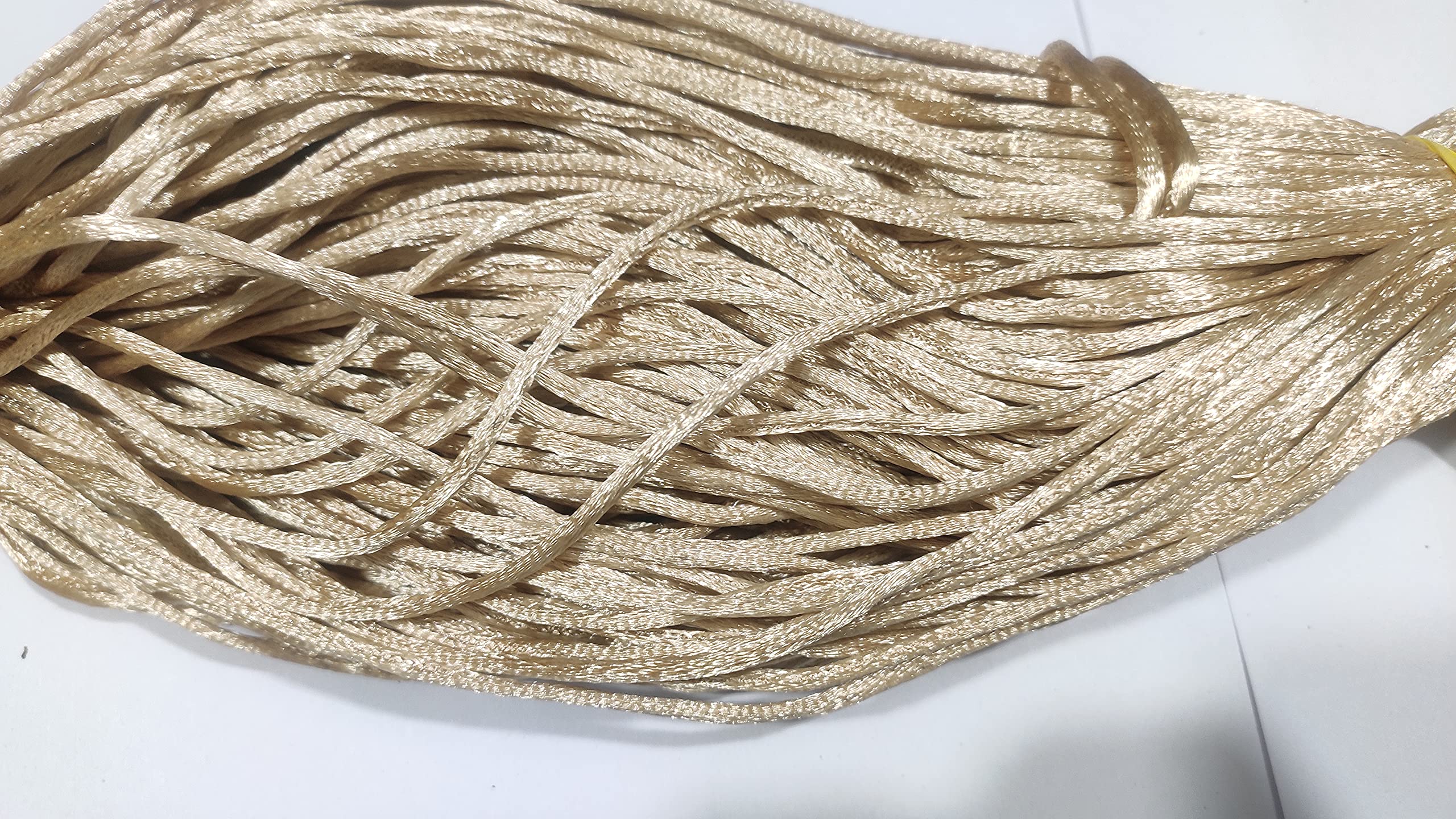 OMX 2.5 MM, 60 to 75 Mtr, Thick Malai Macrame Cord/Malai Dori/Silk Macrame, Bugtail Satin Cord Shamballa Beading Kumihimo String (Lt Biege)