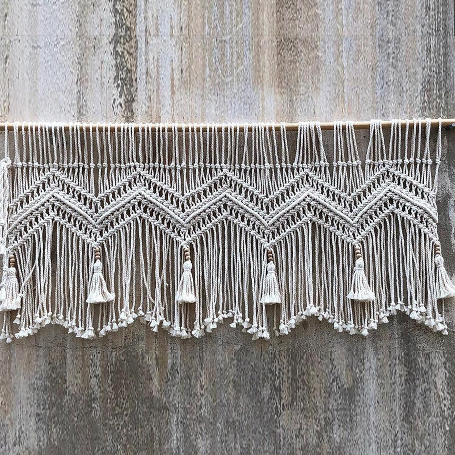 Macrame Valance Curtain for Kichen Windows 35.43x23.62inch Farmhouse Boho Curtains for Bedroom Window Valance Livingroom Kitchen Bathroom Macramé Tassels Wall Decor