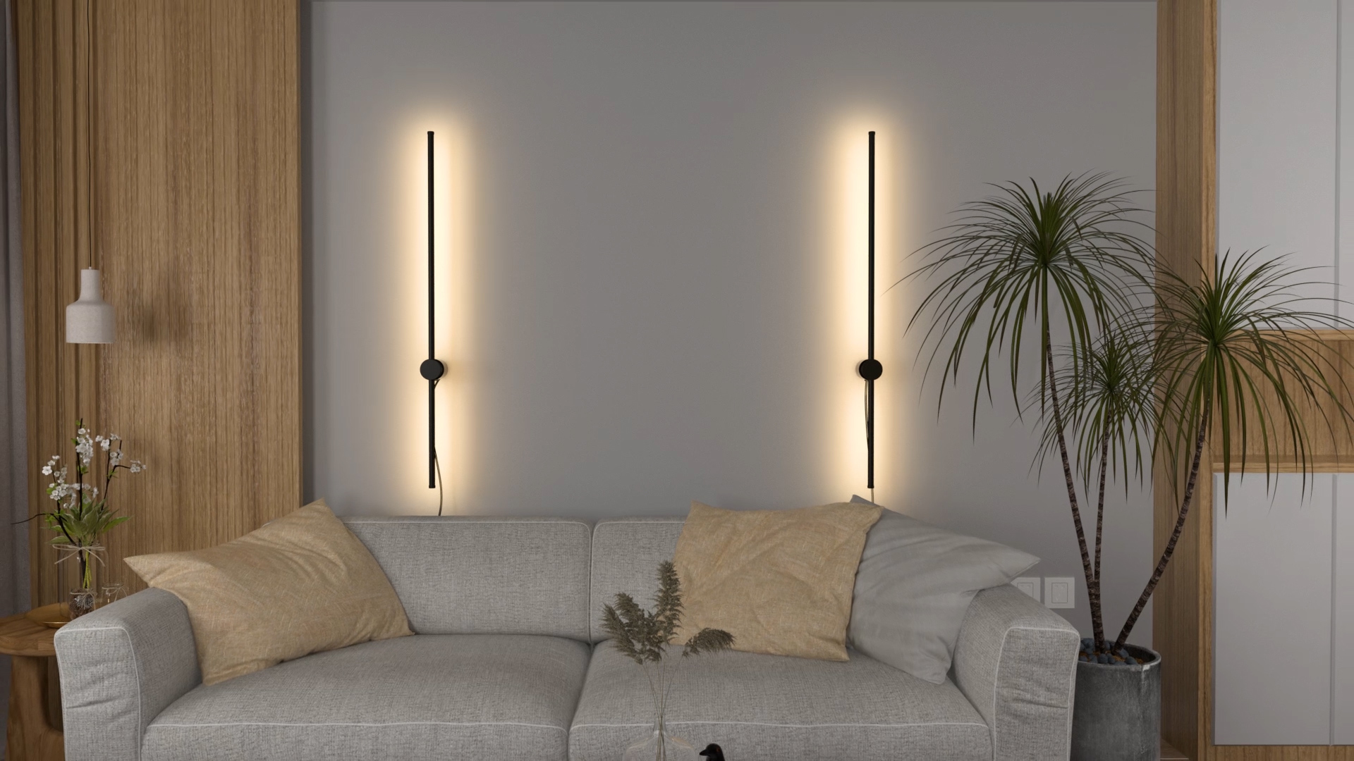 Image of Modern Plug in Wall Sconce Set of 2 LED Black Wall Lights with Plug in Cord On /Off Switch 39 3 /8 inches Warm White Wall Mounted Deco Lamp for Living Room Bedroom(2-Pack)