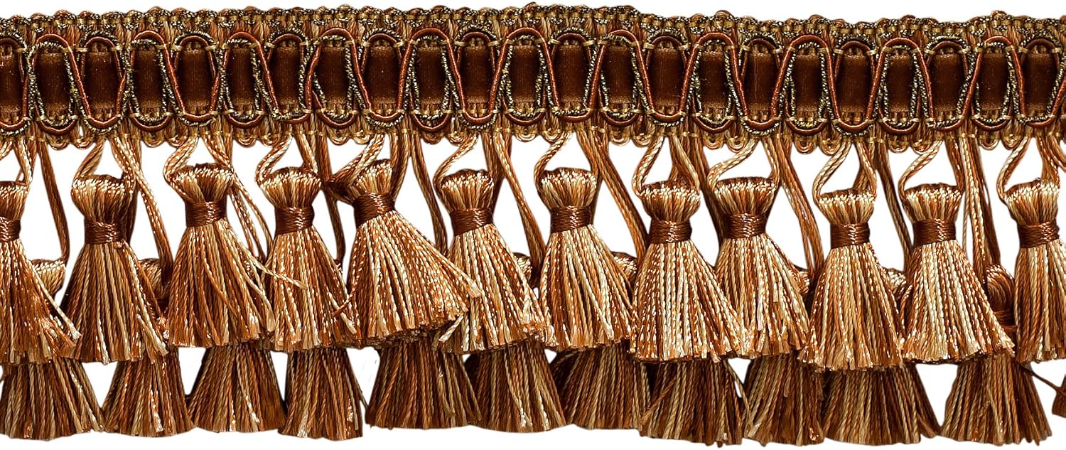 3" (7.5cm) Noblesse Collection Elaborate Two Tier Tassel Fringe Trim # TFH3D, Toffee Brown #08 (Light Brown, Chocolate Brown) 5 Yard Value Pack (4.5m/15 ft)