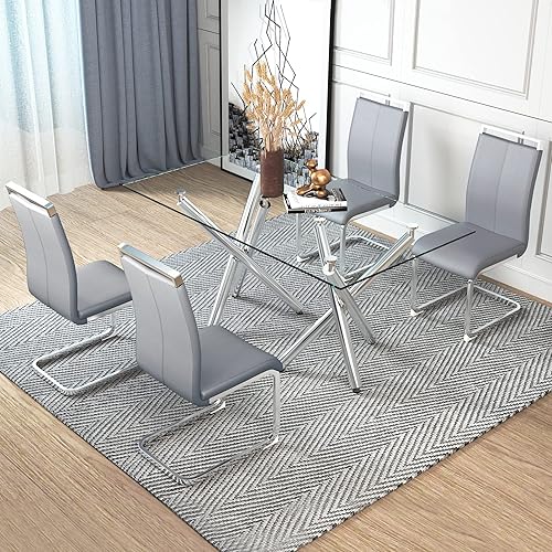Miniatura 58 de Sillas de Comedor Modernas - Juego de 4 sillas para mesa de comedor, sillas de comedor blancas, patas cromadas plateadas para comedor, sillas de