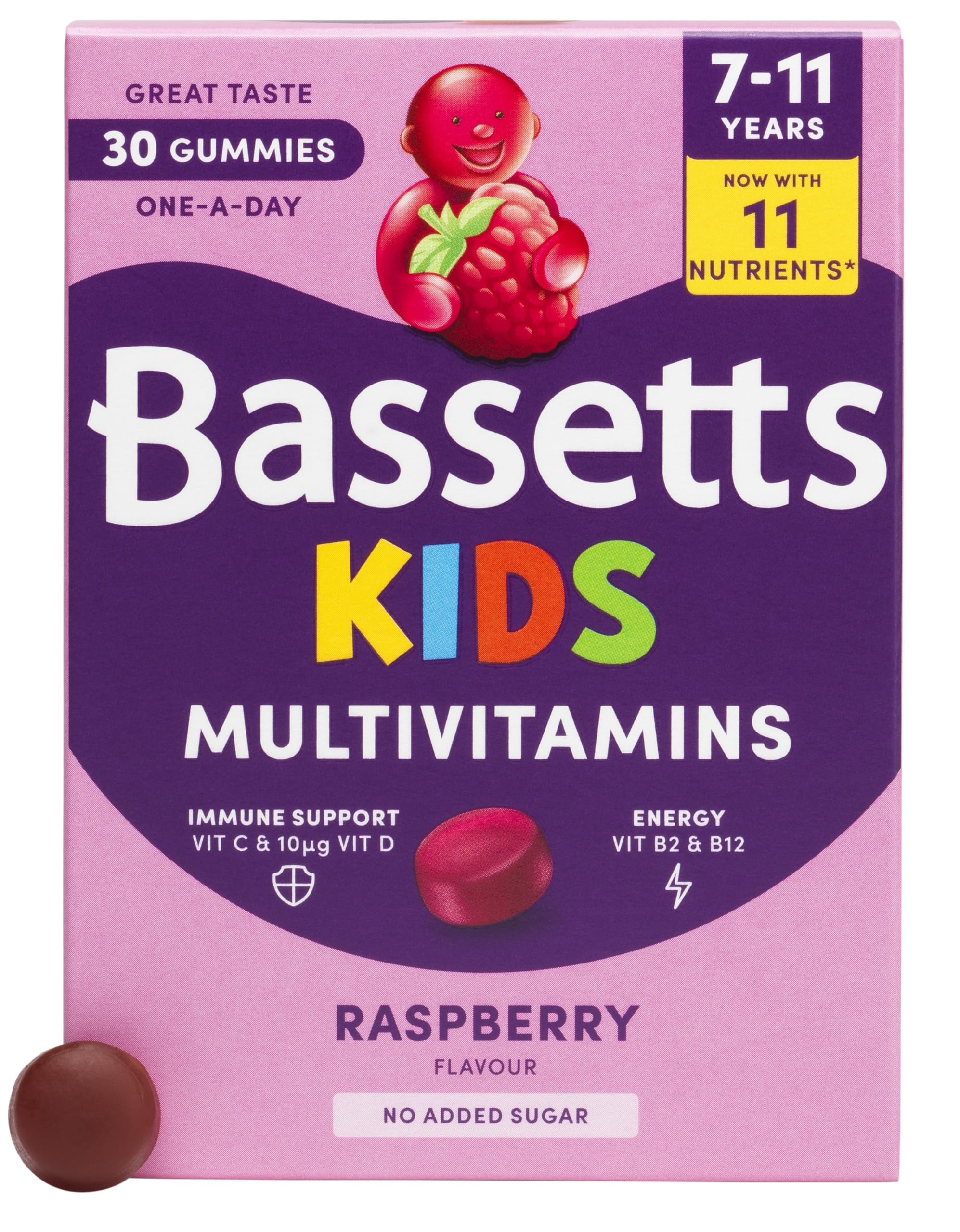 Bassetts Unisex Kids Raspberry Kids Multivitamins 7-11 30S