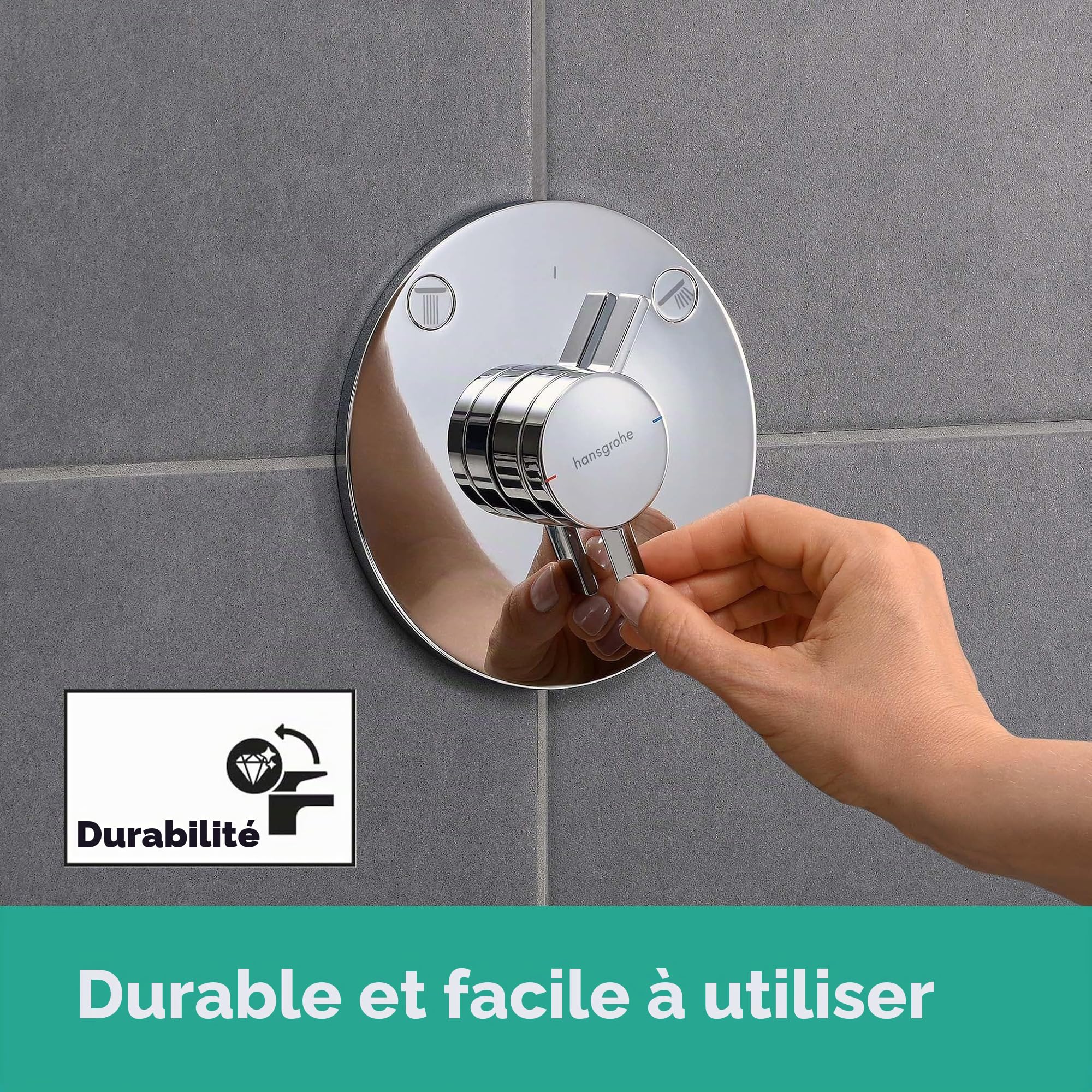 hansgrohe DuoTurn S - Mitigeur de douche encastré, Robinet douche rond 2 sorties, Mitigeur monocommande pour iBox universal 2, Chromé, 75418000