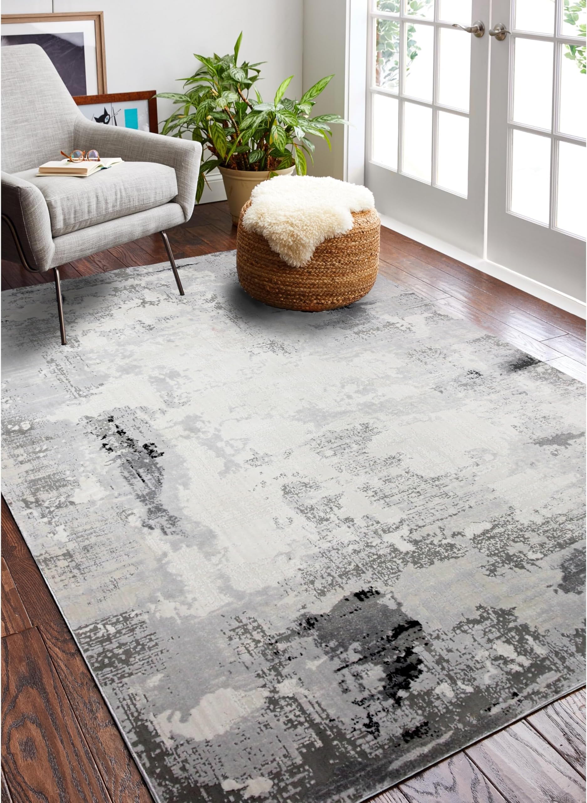 BashianCollection Area Rug - Luxury Power Loom Polyester - Home Decor for Runner Rug, Entryway Rug, Living Room Rugs, 2'6" x 8', Beige/Grey