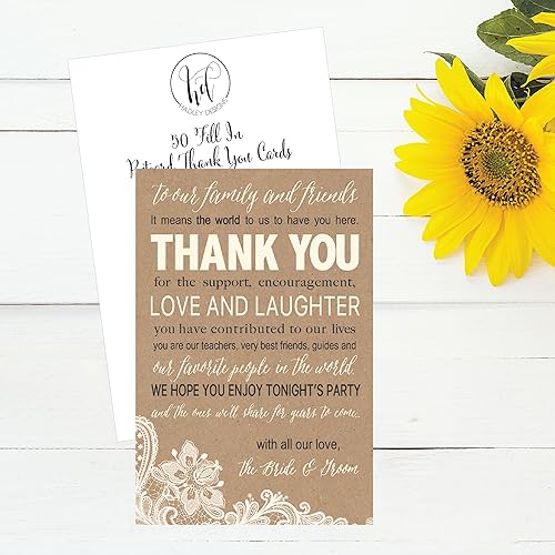 Miniatura 3 de Hadley Designs 50 tarjetas de agradecimiento de papel kraft para boda, cartel de mesa de agradecimiento para cena de ensayo, notas de menú de ajuste