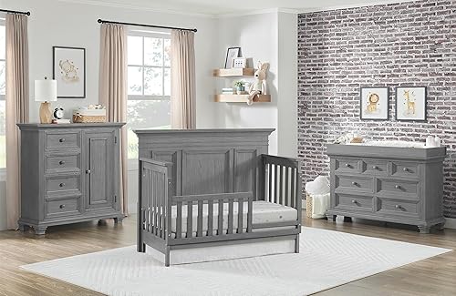 Miniatura 4 de Oxford Baby Weston - Kit de conversión de riel de protección de cuna a cama infantil, gris oscuro, certificado Green Guard Gold