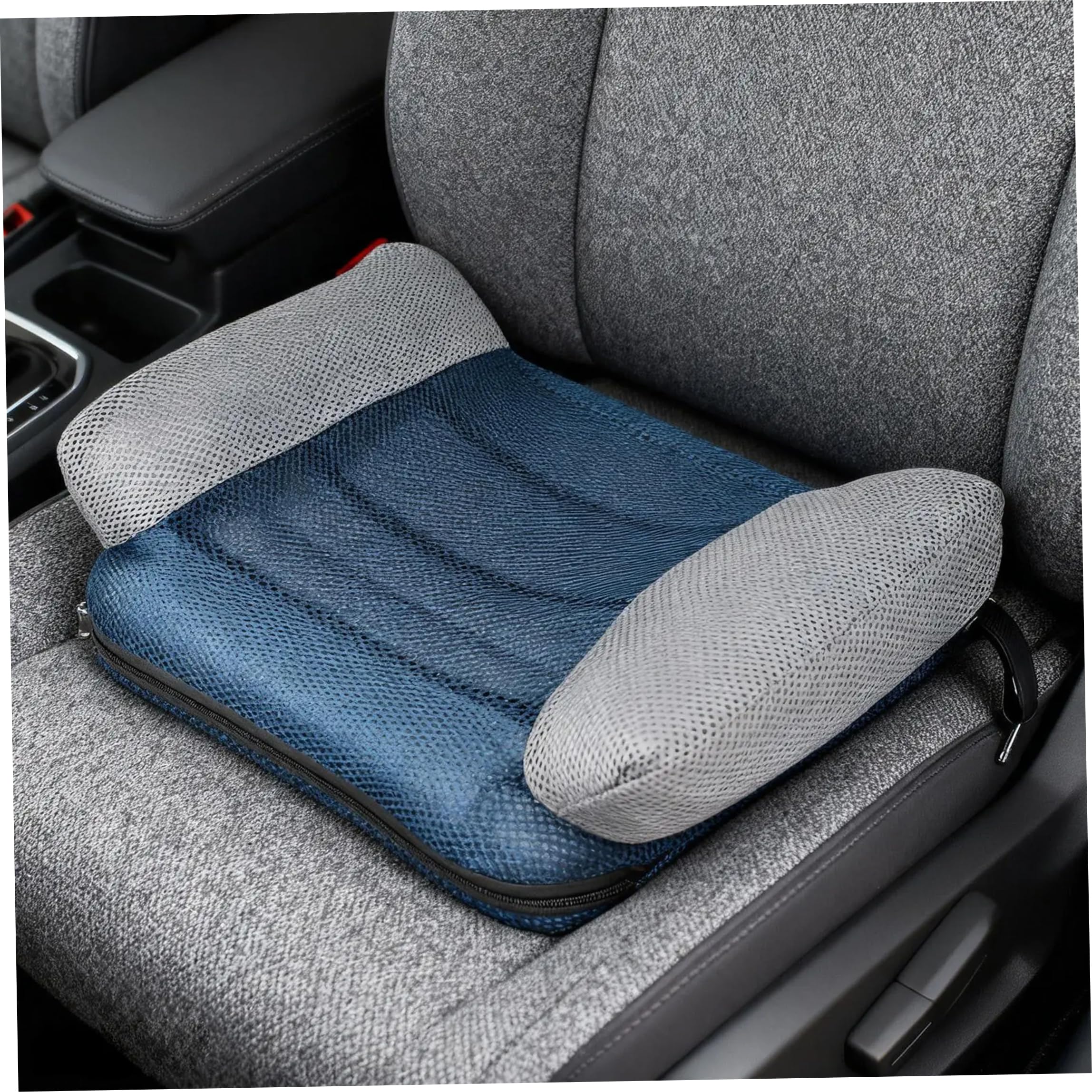 Asiento infantil inflable de inflado rápido azul de 14x19 pulgadas, tela de malla de inflado rápido de boca para viajes familiares por carretera