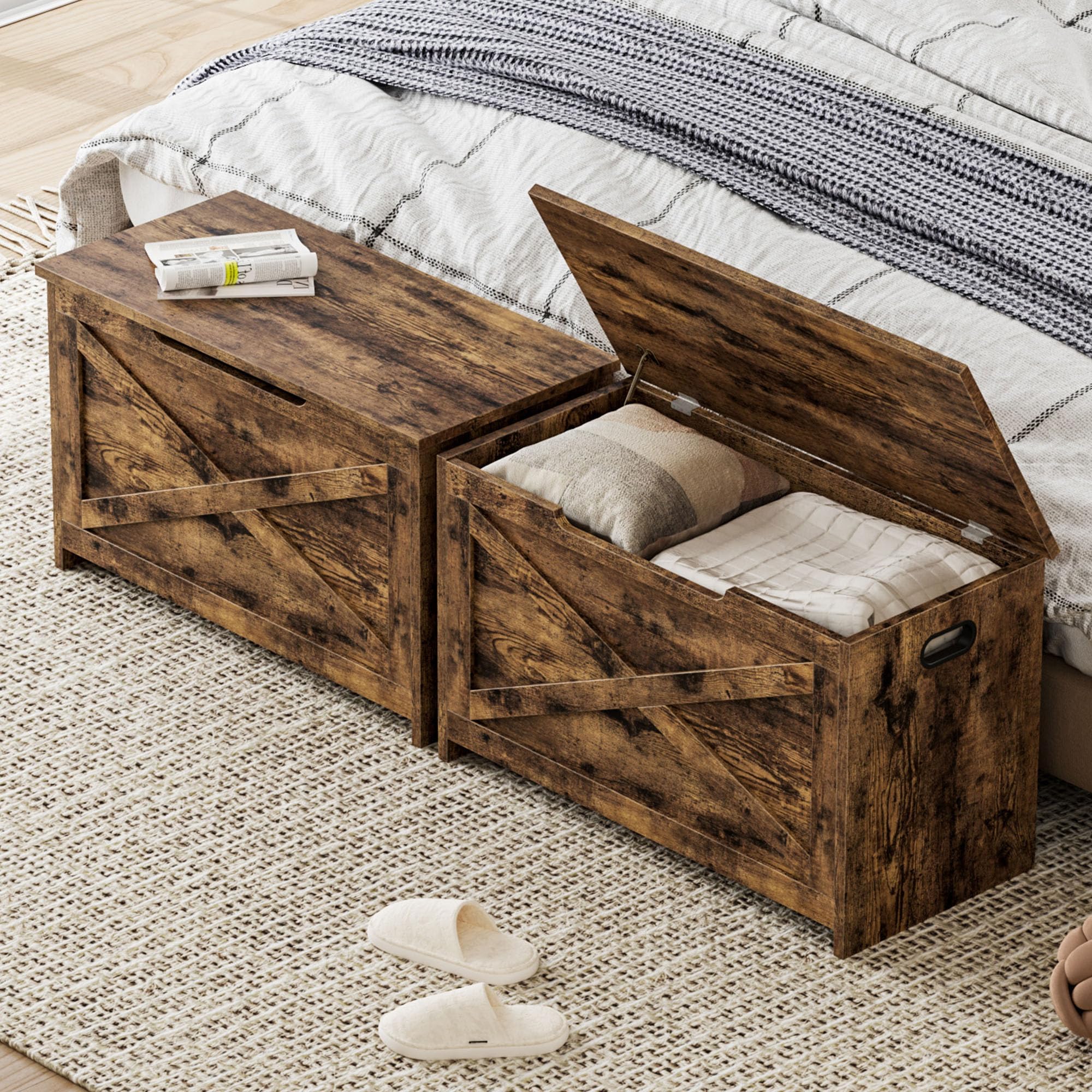 Banc Coffre De Rangement Bois 76 cm Banc à Chaussures d'Entrée Avec Assise