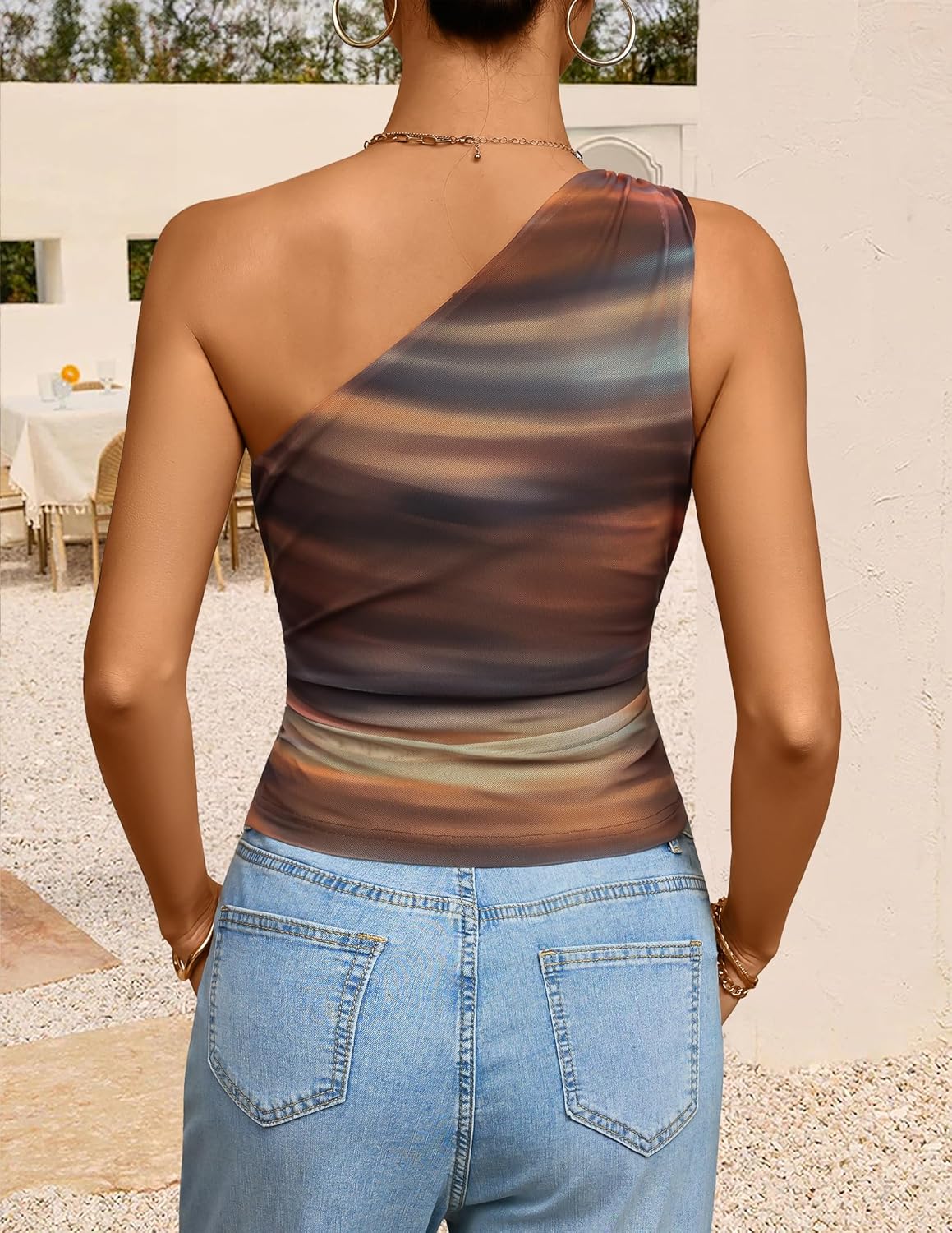 ZESICA Womens Summer Floral Going Out Tank Tops 2026 Off Shoulder Slim Fit Y2K Crop Mesh Top Beach Vacation Outfits - Image 4