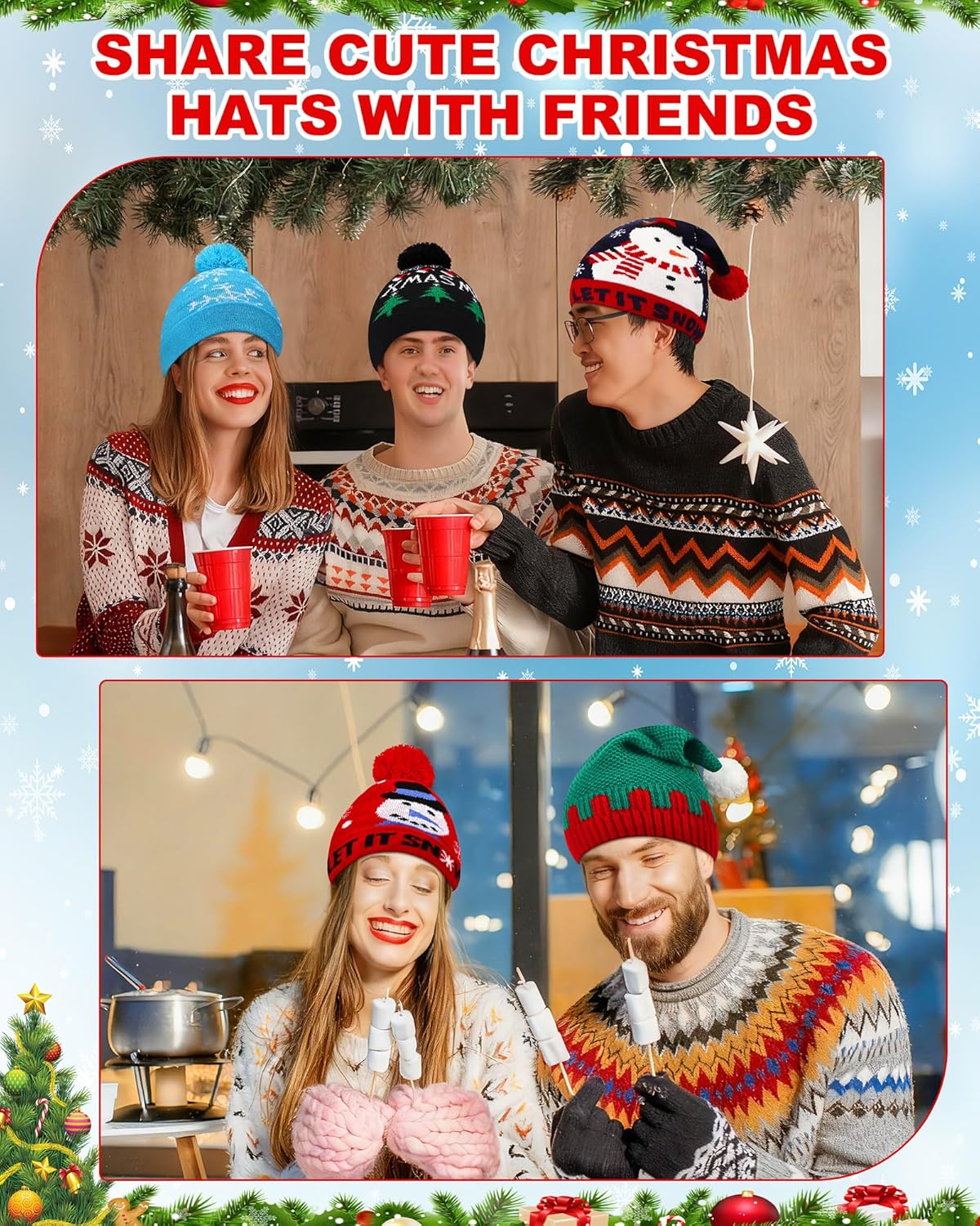 36 Pcs Christmas Knitted Hat Winter Santa Hat with Pom Xmas Elf Crochet Beanie Skull Cap Bulk for Adult Women Men Family Party - Image 6