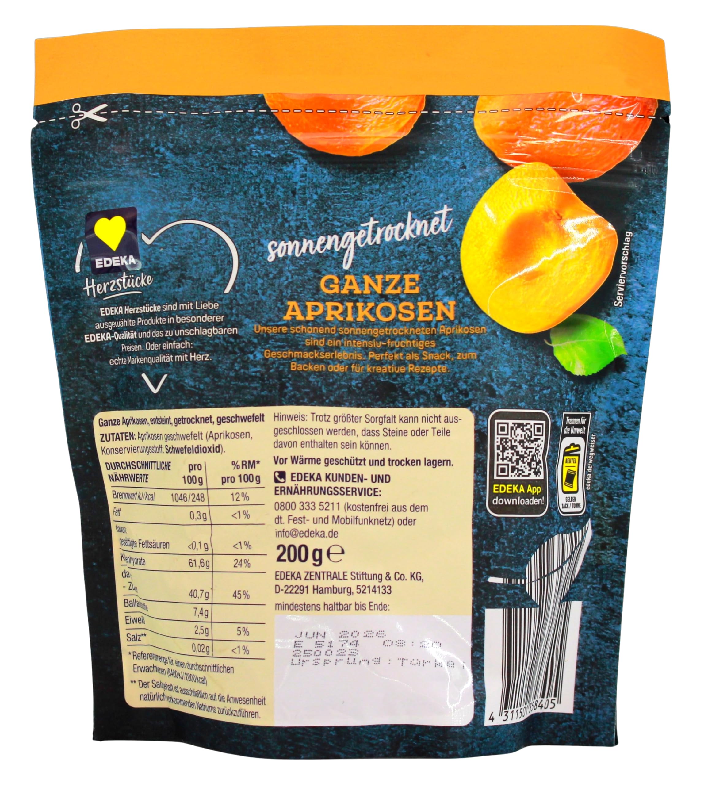 Herzstücke Ganze Aprikosen entsteint getrocknet geschwefelt, 10er Pack (10 x 200g)