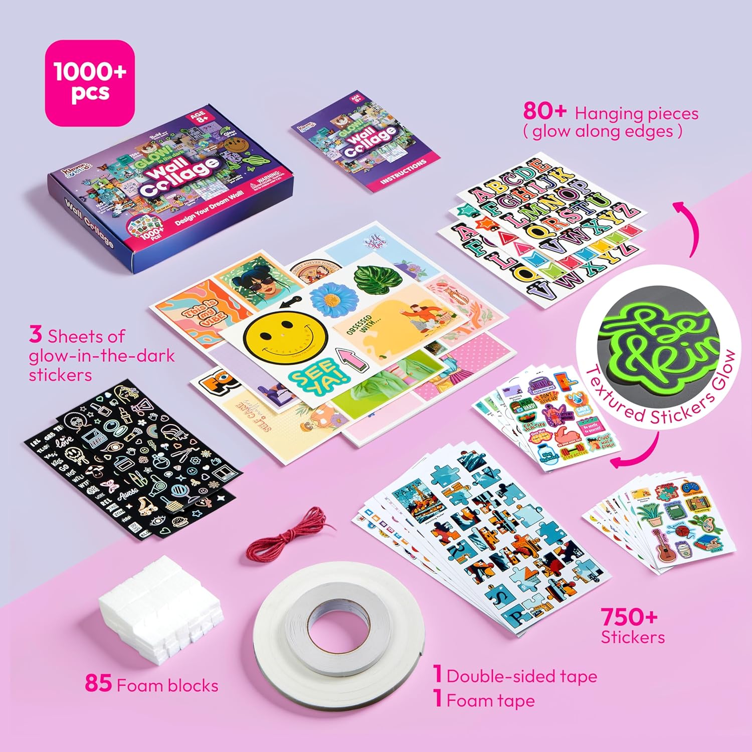 Klever Kits Glow in The Dark Wall Collage for Room Decor, DIY Poster for Teen & Tween Girls, Creative Arts and Crafts Gift Wall Art for Kids Aged 8 9 10 11 12 13 14 by Jova - Image 4