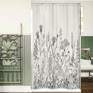 Riyidecor Small Stall Wildflower Farmhouse Half Shower Curtain 36Wx72H Inch Narrow Single Botanical Flower Floral Herbs Bathroom Windows Balconies Fabric Polyester Waterproof 7 Pack Plastic Hooks