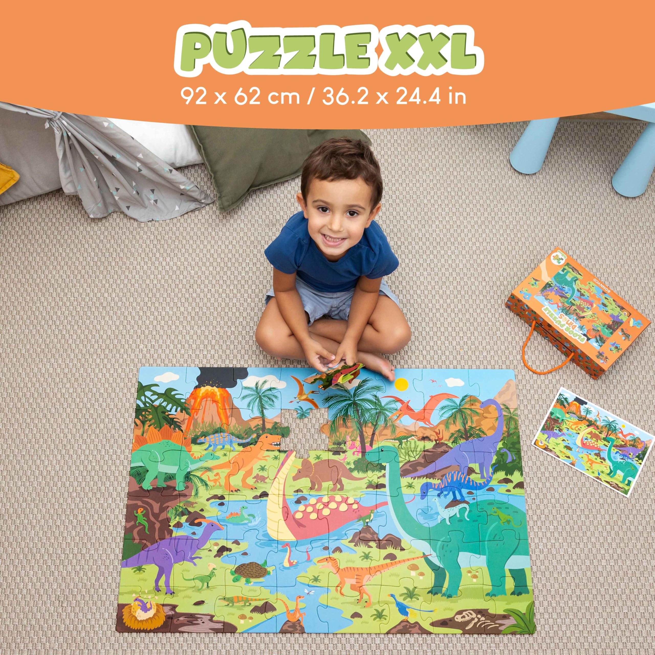 BONNYCO Giant Floor Puzzle of Dinosaurs with 48 Large Pieces. Jigsaw Puzzles for Kids 36.2 x 24.4 in - Image 2