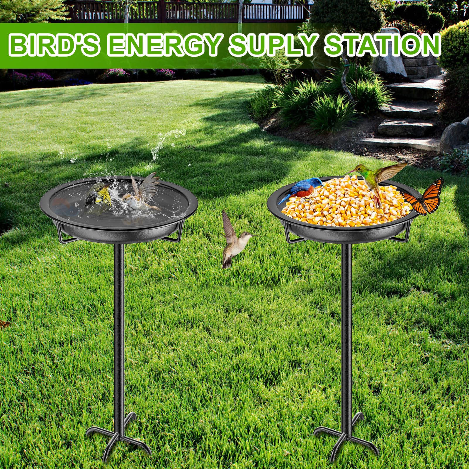 KHayRovies Metal Bird Bath, 36.2'' High, Vintage Garden Style, Multi-Functional Bird Feeder and Bird Bath, 4 Prongs Base, Black - Image 3