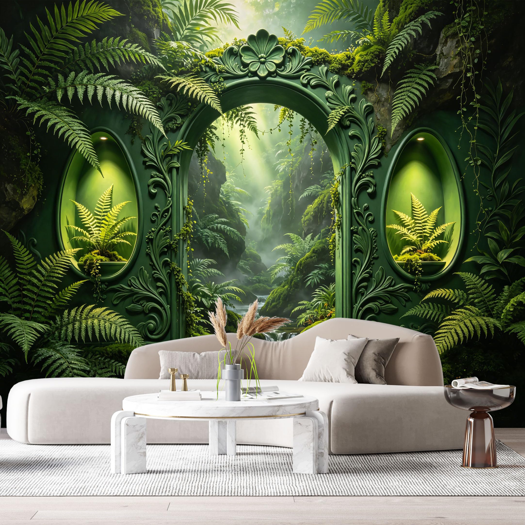 Custom Size Wall Murals Enchanted Forest Jungle Botanical Fern 3D Trompe L'Oeil SelfAdhesiveWall Fabric Removable Wallpaper Wall Decor for Living Room Bedroom Bathroom