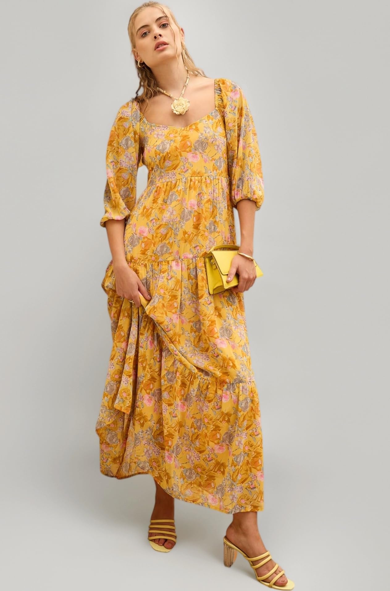 Floral Sweetheart Neck Maxi Dress