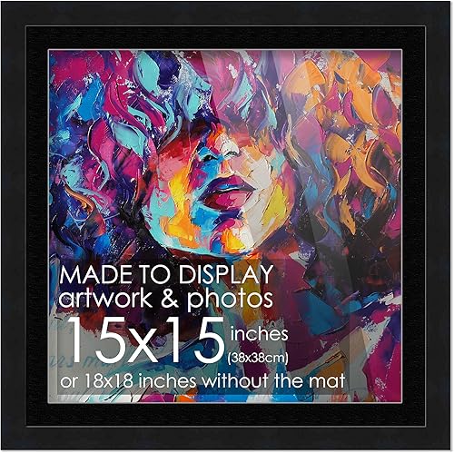 Miniatura 22 de Marco de madera negra de 9 x 9 pulgadas con paspartú blanco Con paspartú de 12 x 12 a 9 x 9 pulgadas Protector inastillable acrílico UV