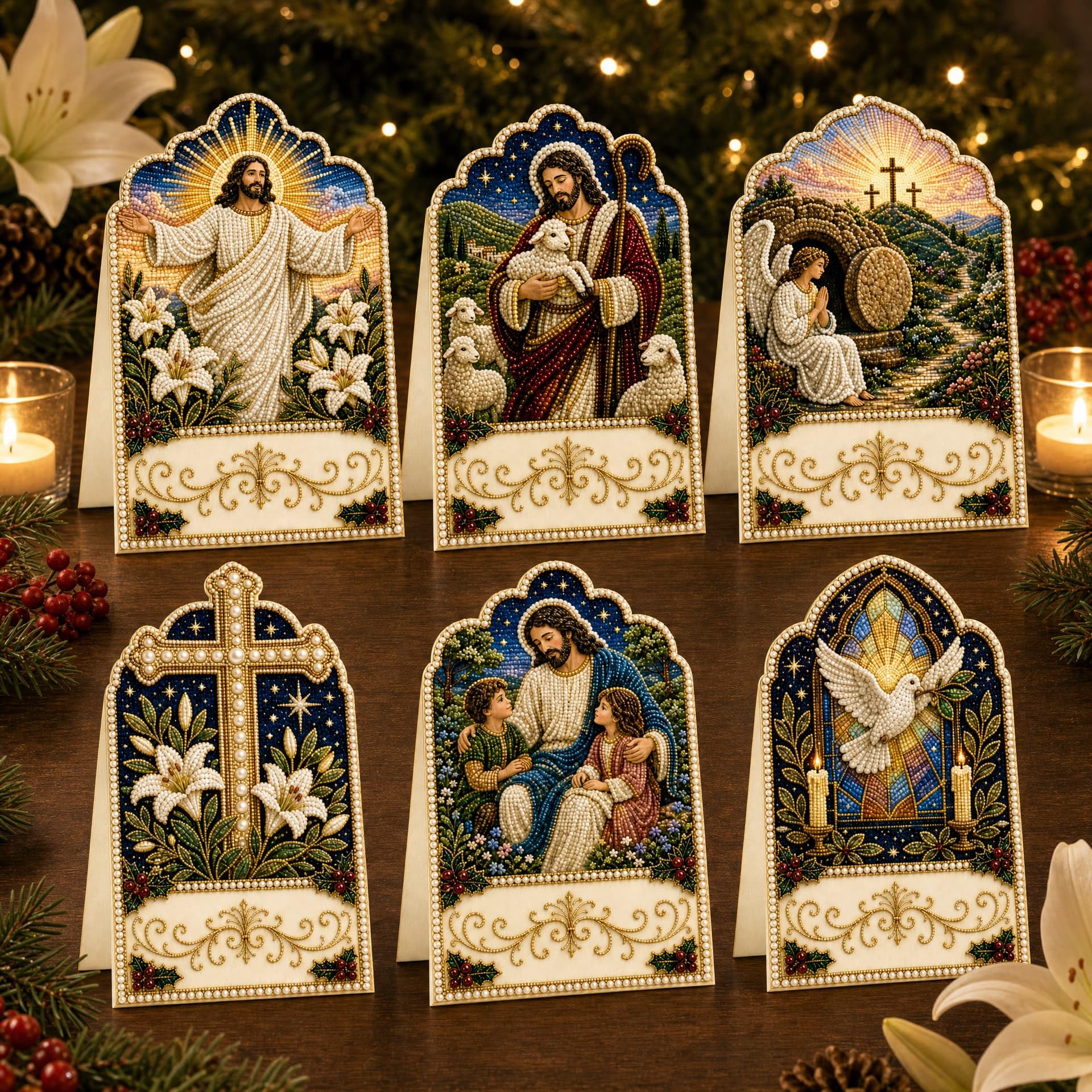 6pcs DIY Christmas Pearl Diamond Art Painting Greeting Cards with Envelopes