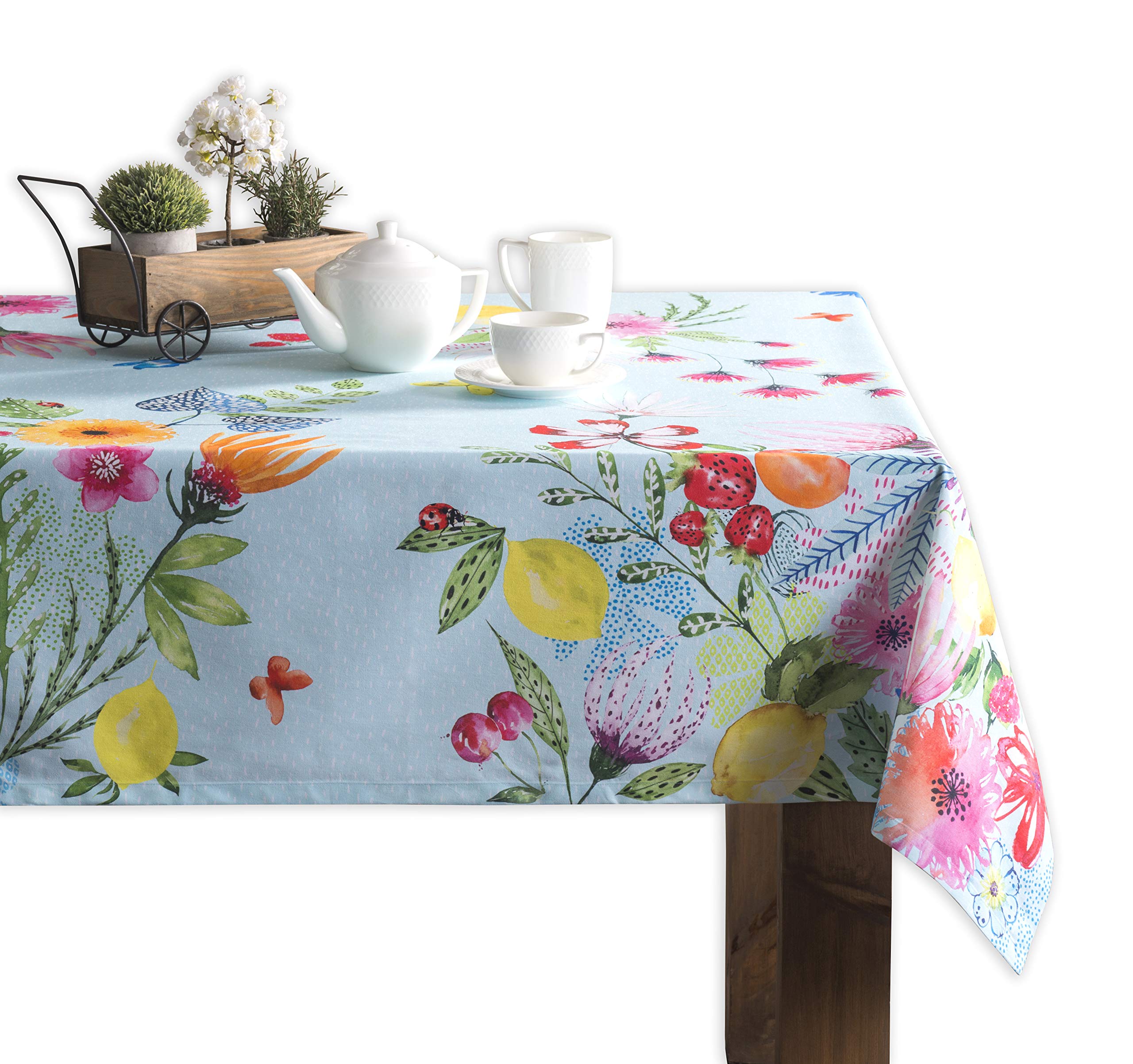 Maison d' Hermine Table Cloths 100% Cotton 140cm x 230cm Decorative Washable Square Tablecloth Table cloth, Dining, Kitchen, Parties & Camping, Jardin D'Ete - Mint -Spring/Summer