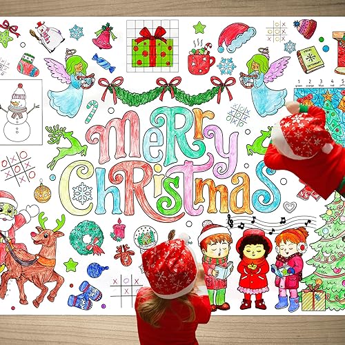 SICOHOME Póster gigante navideño para colorear  Mantel para colorear para niños, 35 x 54 pulgadas, desechable, decoración de Feliz Navidad,