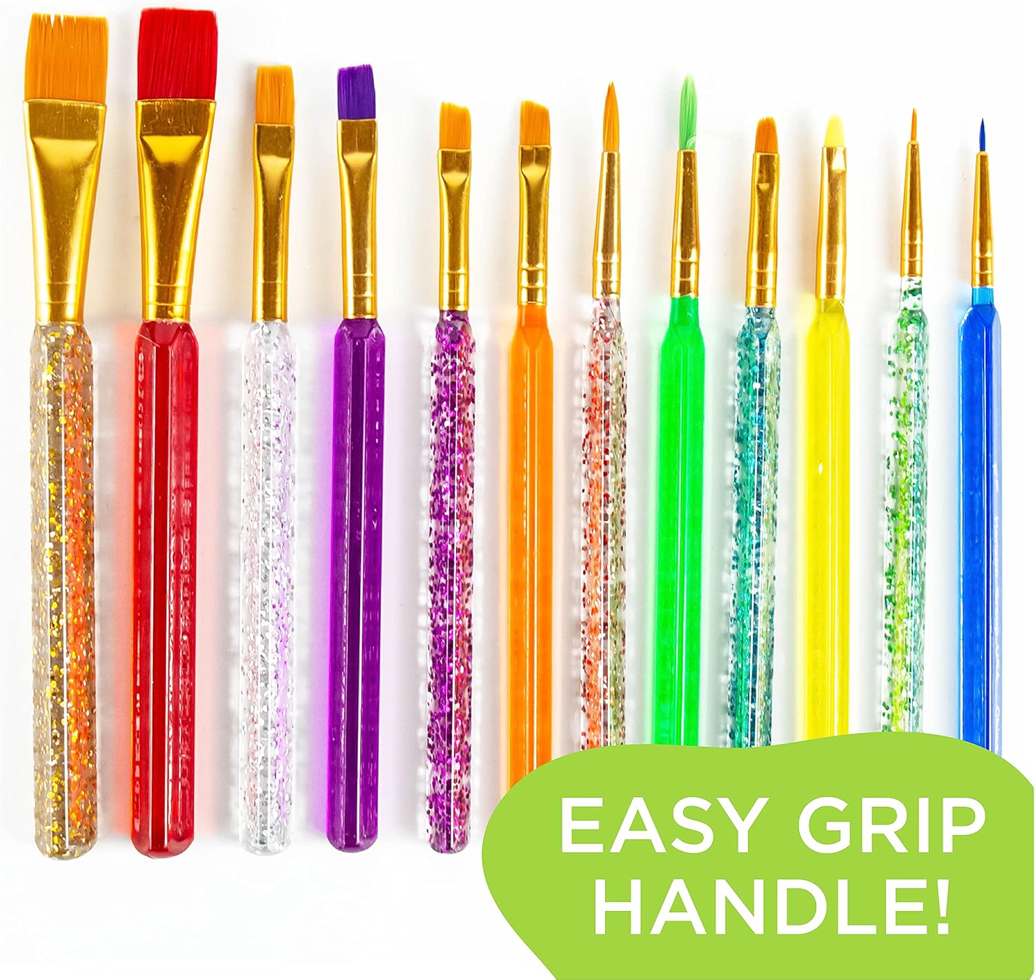 Horizon Group USA All Purpose Paintbrushes Bulk Pack of 20, Assorted Variety 7 Types of Paintbrushes, Easy Grip Glitter Triangle Handles, Small & Large, Perfect for Paint Projects