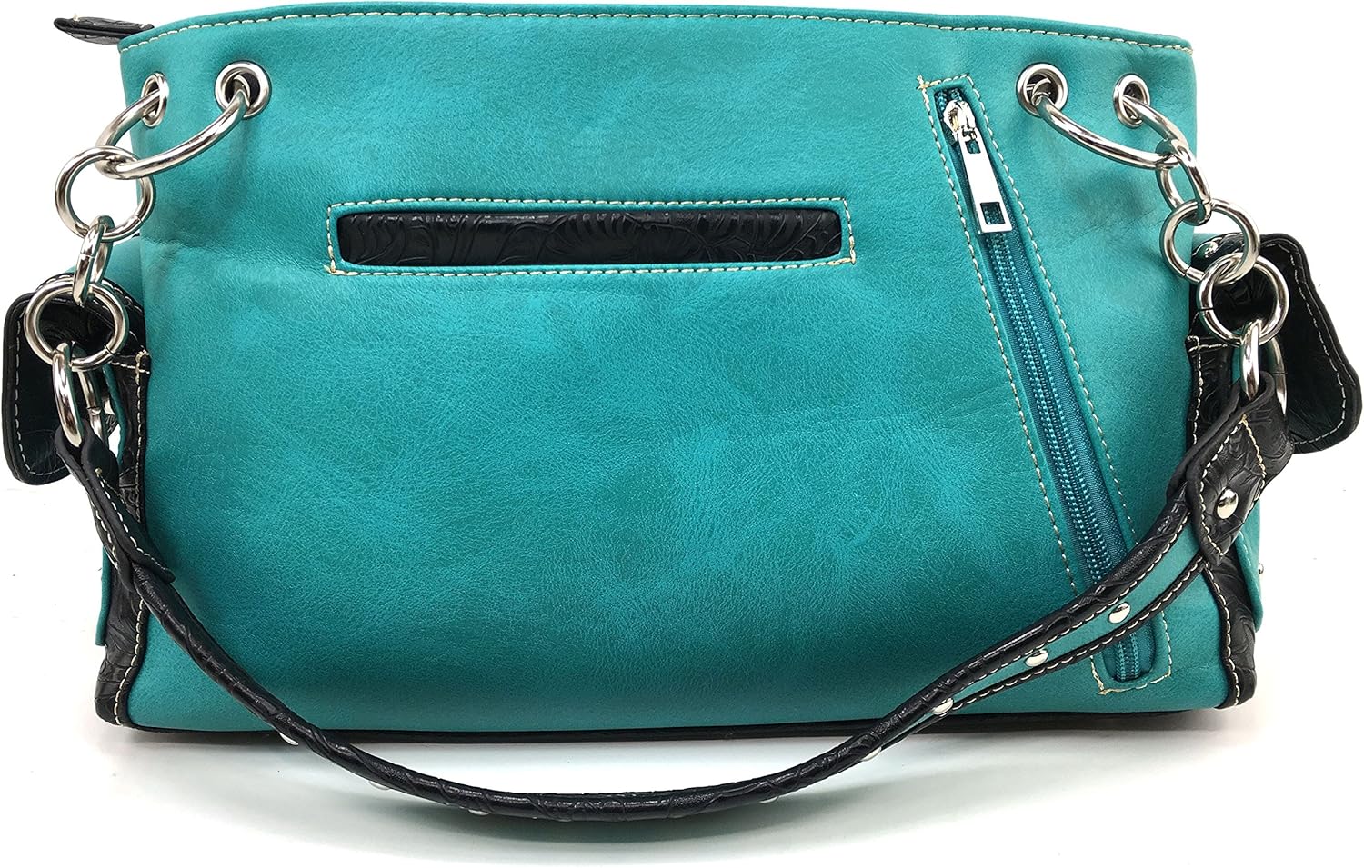 Justin West Gleaming Western Laser Cut Rhinestone Turquoise Cross Studded Shoulder Concealed Carry Handbag Purse