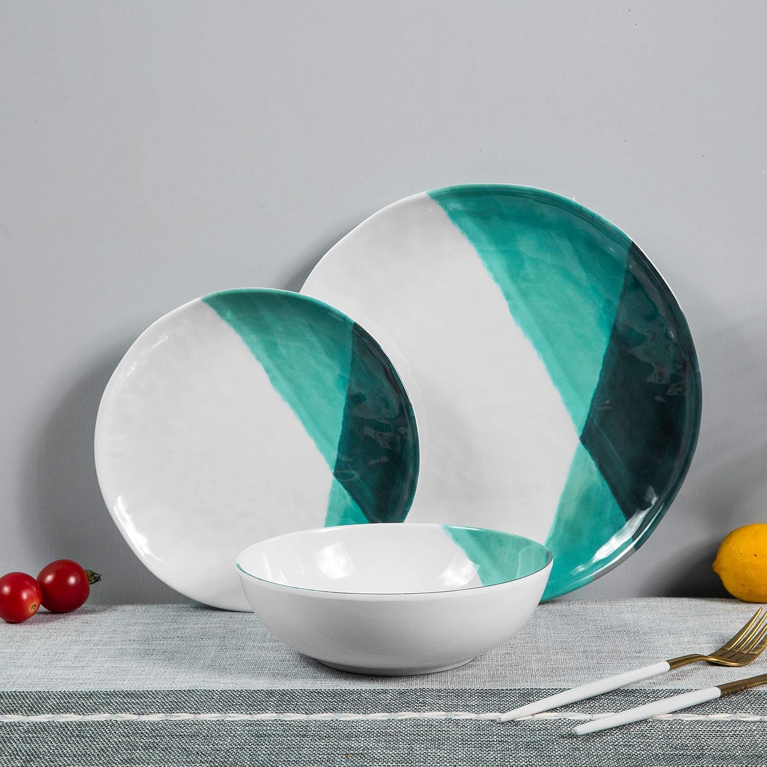 Amazon.com | Melamine Dinnerware Set - 12piece Plates and Bowls Set ...