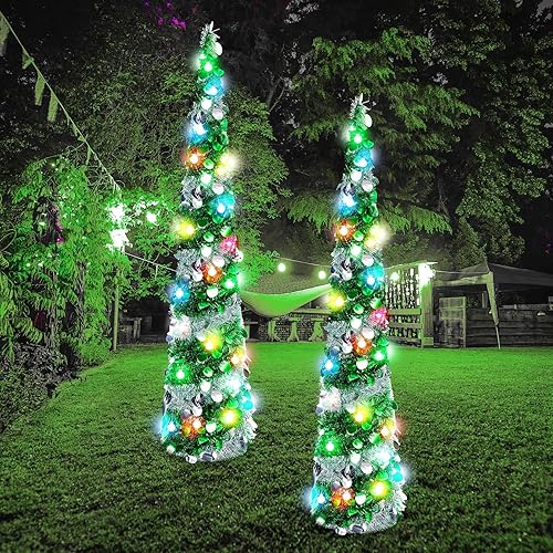 Miniatura 7 de Sosation 2 piezas de árbol de 5 pies para el día de San Patricio preiluminado, árbol plegable artificial, plateado verde, árboles de oropel delgado