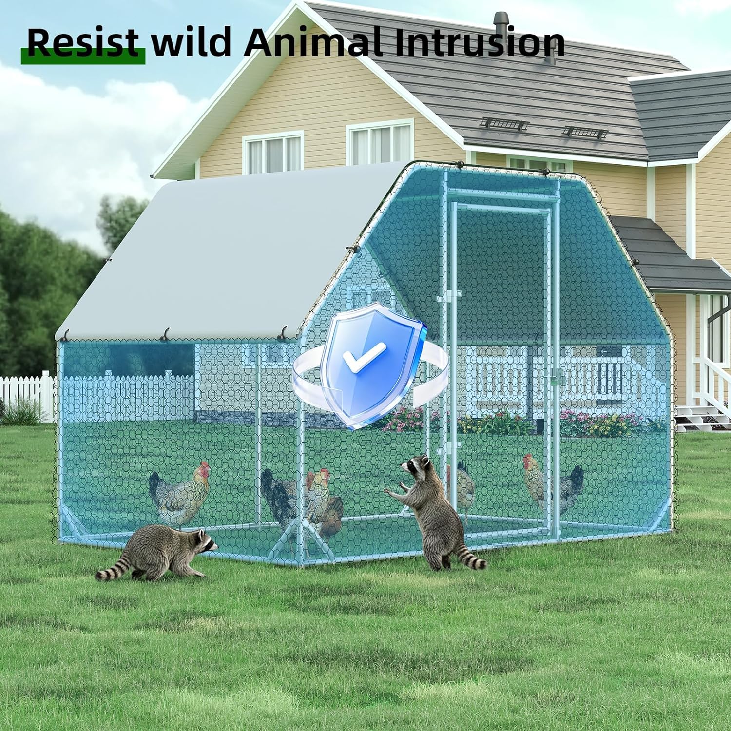 Large Metal Chicken Coop with Run, Walk-in Chicken Run Pen Poultry Cage, Water-Resistant & Anti-UV Cover, 9.2’Lx6.23’Wx6.4’H
