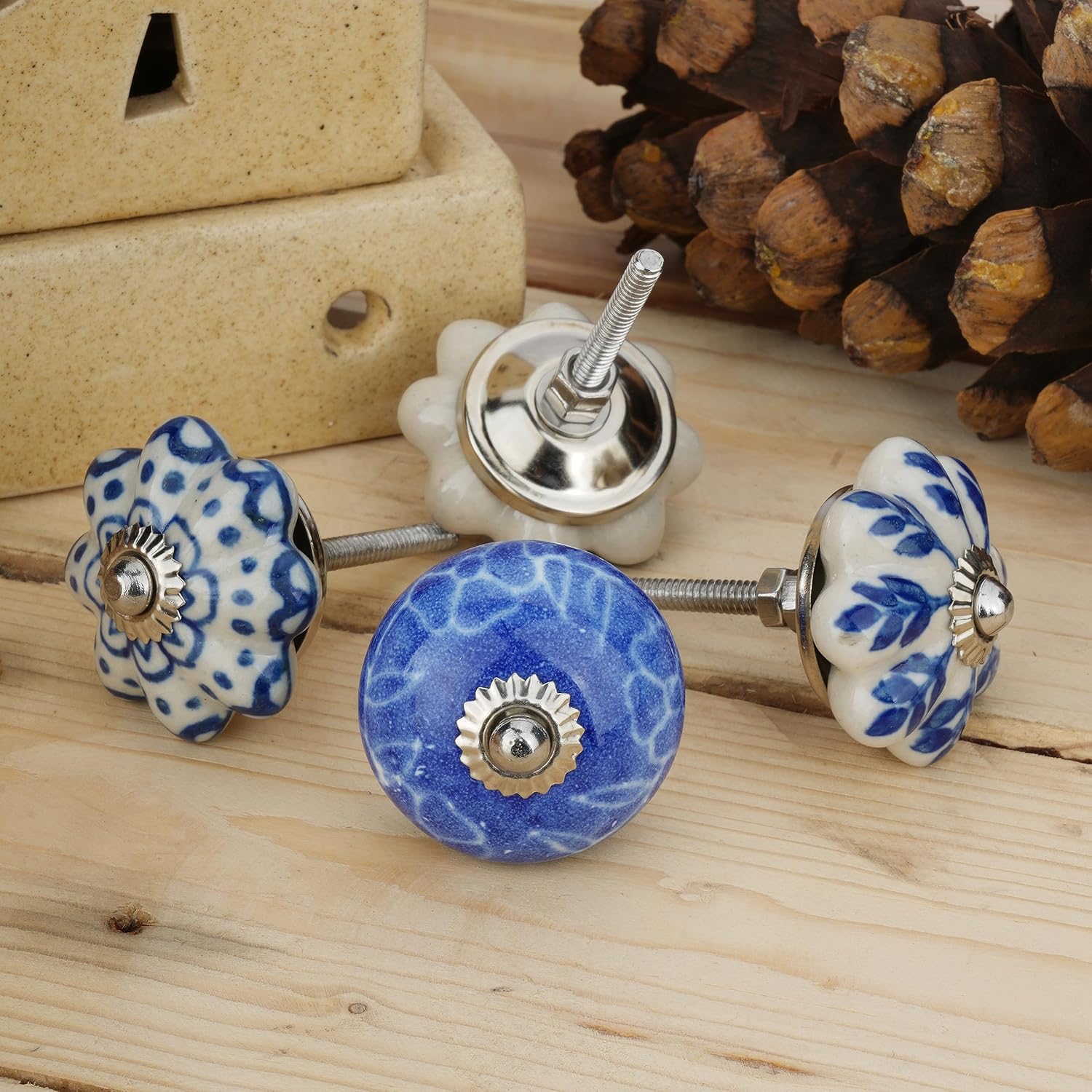 Ajuny Set of 25 Ceramic Knobs Colorful Blue for Kitchen Cabinets Bathroom Cupboards Dresser Drawers Chest Handmade Pottery Decorative Knobs