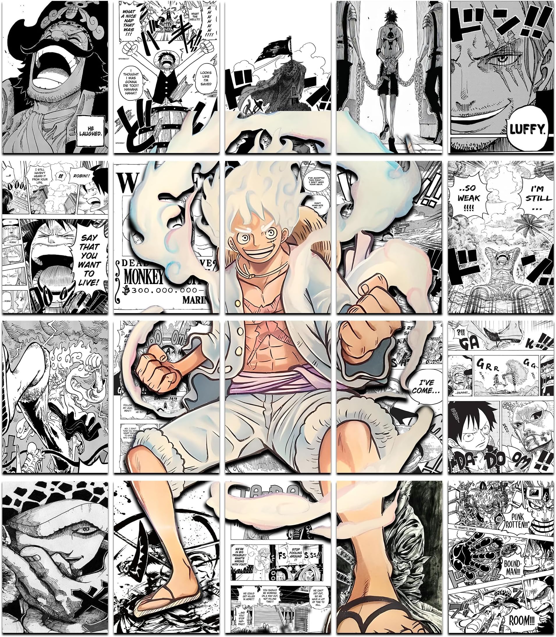 VEENSHI Set of 20 Luffy Wall Collage Kit | Onpiece Postes | Anime Poster for Room | 300 GSM | A4 Size Each